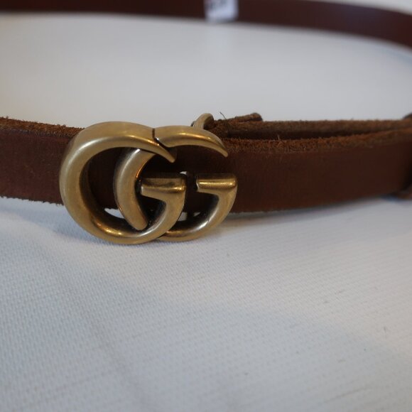 Authentic Gucci Brown Gold-Toned Interlocked GG Logo Buckle Pinhole Belt 80/32 - Picture 2 of 11